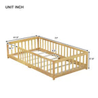 TUYOHW Letto a Pavimento per Bambini Misura Doppia, Moderno Letto Montessori in Legno con Sponde di Sicurezza Rialzate per Camera da Letto