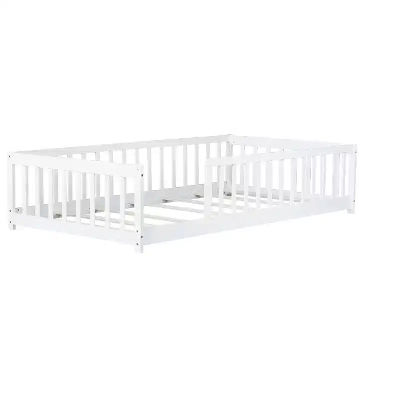 TUYOHW Letto a Pavimento per Bambini Misura Doppia, Moderno Letto Montessori in Legno con Sponde di Sicurezza Rialzate per Camera da Letto