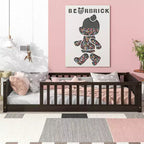 TUYOHW Letto a Pavimento per Bambini Misura Doppia, Moderno Letto Montessori in Legno con Sponde di Sicurezza Rialzate per Camera da Letto