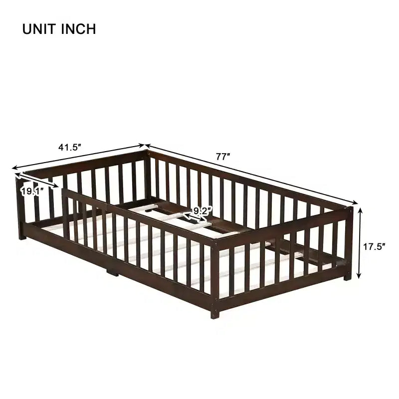 TUYOHW Letto a Pavimento per Bambini Misura Doppia, Moderno Letto Montessori in Legno con Sponde di Sicurezza Rialzate per Camera da Letto