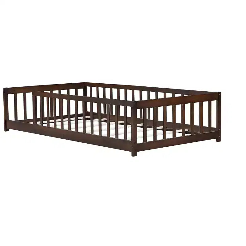 TUYOHW Letto a Pavimento per Bambini Misura Doppia, Moderno Letto Montessori in Legno con Sponde di Sicurezza Rialzate per Camera da Letto