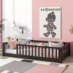 TUYOHW Letto a Pavimento per Bambini Misura Doppia, Moderno Letto Montessori in Legno con Sponde di Sicurezza Rialzate per Camera da Letto