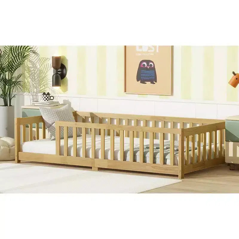 TUYOHW Letto a Pavimento per Bambini Misura Doppia, Moderno Letto Montessori in Legno con Sponde di Sicurezza Rialzate per Camera da Letto