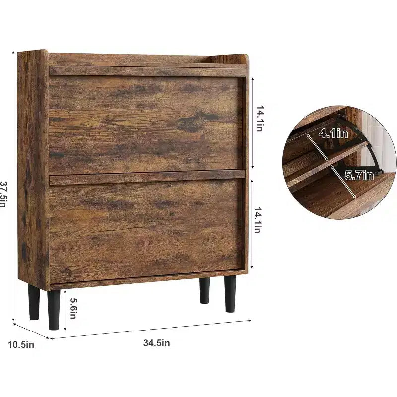 Scarpiera in Legno a 2 Cassetti con Ripiano Regolabile - Organizer Nascosto per Ingresso e Corridoio, Soluzione Salvaspazio per Soggiorno
