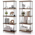 Costway 2PCS 5-Tier Multipurpose Display Rack Freestanding Bookshelf w/ Metal Frame Walnut