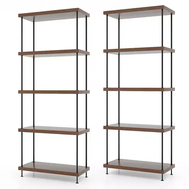 Costway Scaffale Espositore Multiuso a 5 Ripiani con Struttura in Metallo Noce, Set da 2 Pezzi