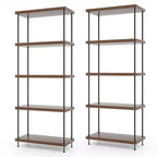 Costway Scaffale Espositore Multiuso a 5 Ripiani con Struttura in Metallo Noce, Set da 2 Pezzi