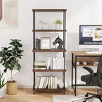 Costway Scaffale Espositore Multiuso a 5 Ripiani con Struttura in Metallo Noce, Set da 2 Pezzi