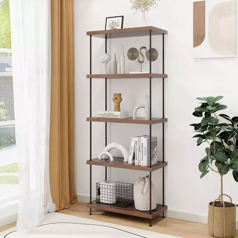 Costway Scaffale Espositore Multiuso a 5 Ripiani con Struttura in Metallo Noce, Set da 2 Pezzi