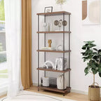 Costway Scaffale Espositore Multiuso a 5 Ripiani con Struttura in Metallo Noce, Set da 2 Pezzi