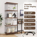 Costway Scaffale Espositore Multiuso a 5 Ripiani con Struttura in Metallo Noce, Set da 2 Pezzi