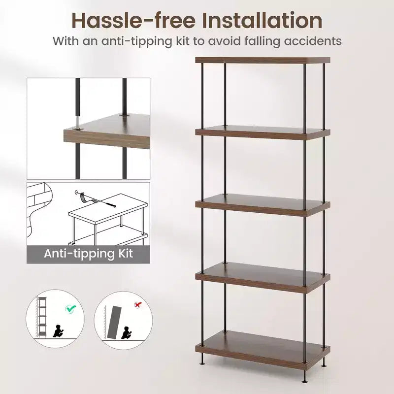 Costway Scaffale Espositore Multiuso a 5 Ripiani con Struttura in Metallo Noce, Set da 2 Pezzi