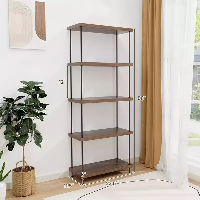 Costway Scaffale Espositore Multiuso a 5 Ripiani con Struttura in Metallo Noce, Set da 2 Pezzi