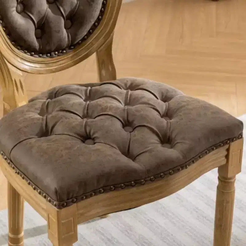 Sedie da pranzo francesi set da 2, sedia da pranzo con schienale rotondo, sedia da pranzo in PU pelle country stile rustico con gambe in legno
