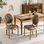 Sedie da pranzo francesi set da 2, sedia da pranzo con schienale rotondo, sedia da pranzo in PU pelle country stile rustico con gambe in legno