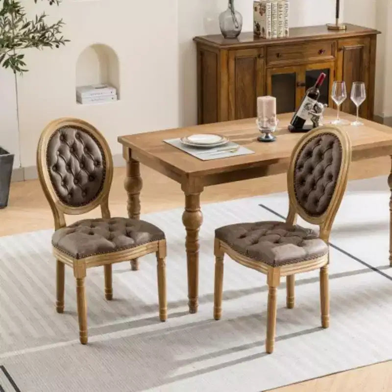 Sedie da pranzo francesi set da 2, sedia da pranzo con schienale rotondo, sedia da pranzo in PU pelle country stile rustico con gambe in legno