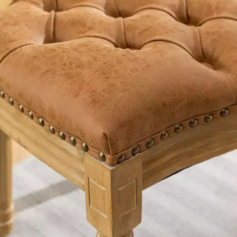 Sedie da pranzo francesi set da 2, sedia da pranzo con schienale rotondo, sedia da pranzo in PU pelle country stile rustico con gambe in legno