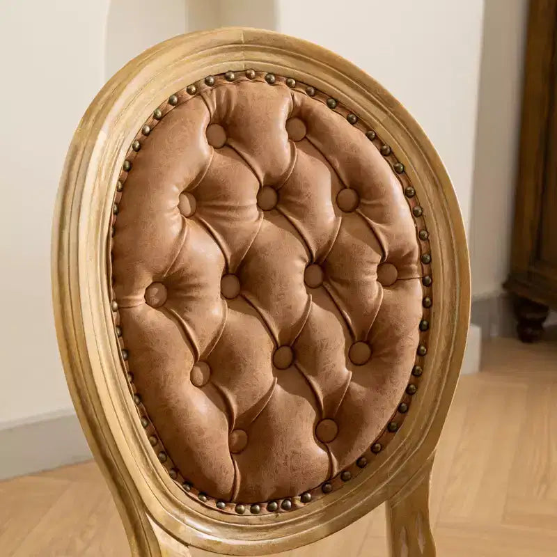 Sedie da pranzo francesi set da 2, sedia da pranzo con schienale rotondo, sedia da pranzo in PU pelle country stile rustico con gambe in legno