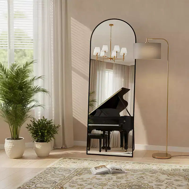 MAYEERTY 56 inch Arched Full Length Mirror Aluminum Alloy Frame Floor Length with Stand for Living room Gold