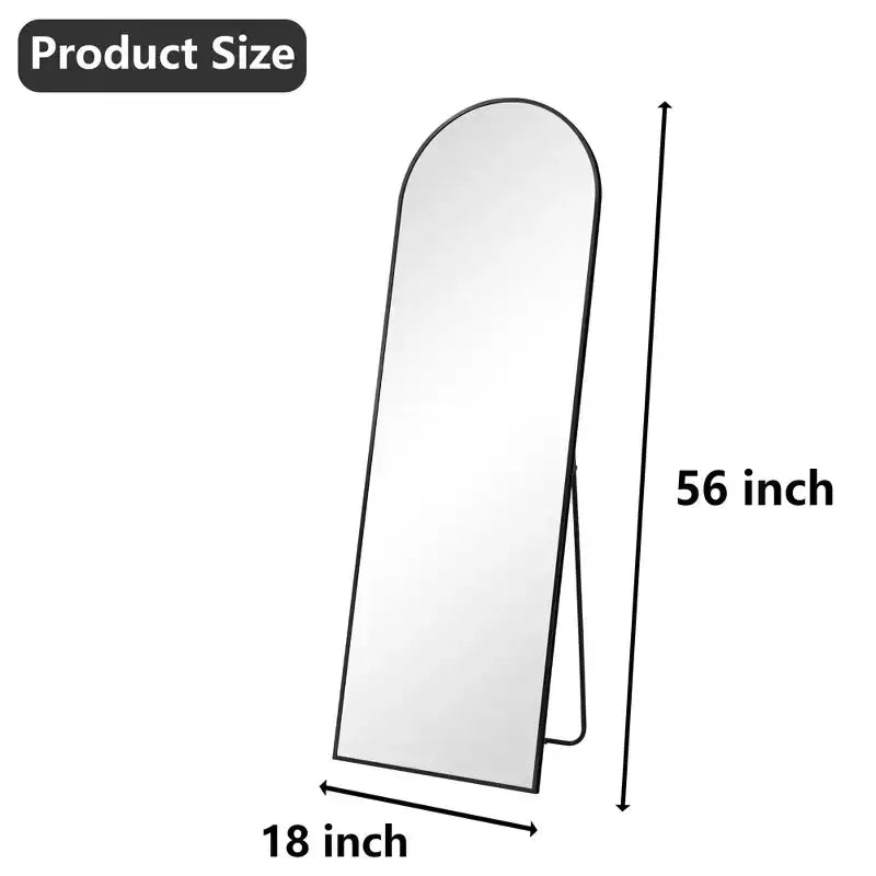 MAYEERTY 56 pollici Specchio intero ad arco con cornice in lega di alluminio da terra con supporto per soggiorno, oro