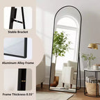 MAYEERTY 56 pollici Specchio intero ad arco con cornice in lega di alluminio da terra con supporto per soggiorno, oro
