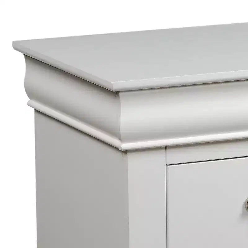 Comodino in legno Royal Hampton a 2 cassetti con maniglie a sospensione in metallo e piedini a staffa, bianco