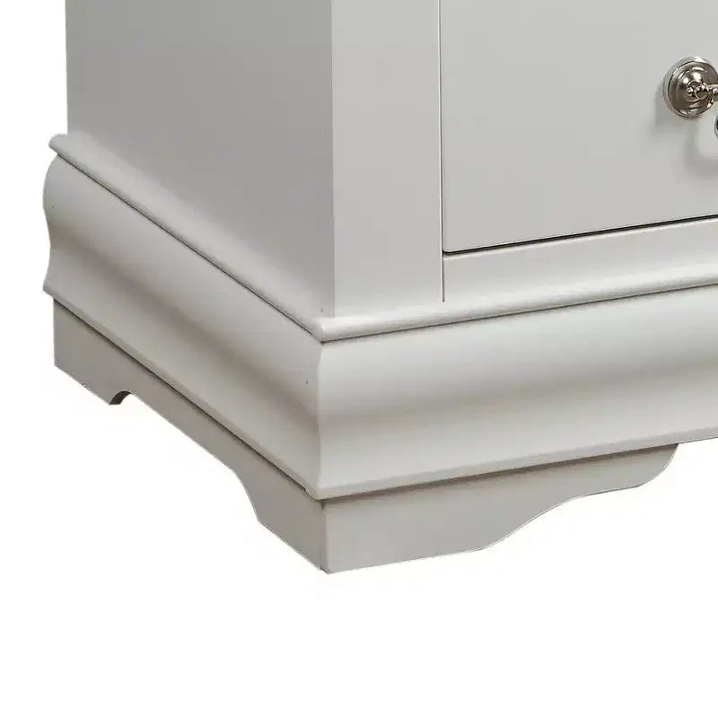 Comodino in legno Royal Hampton a 2 cassetti con maniglie a sospensione in metallo e piedini a staffa, bianco
