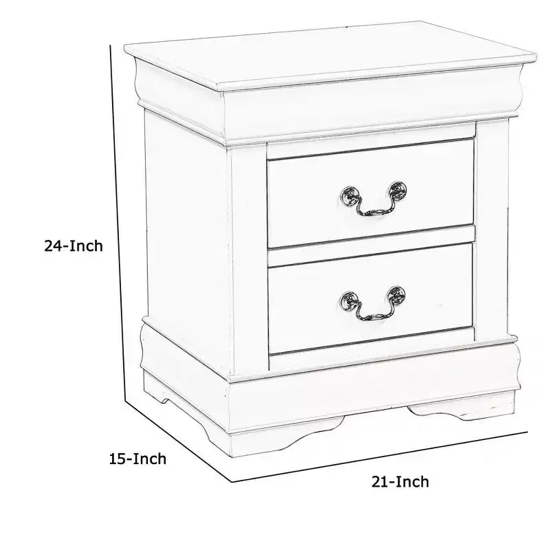 Comodino in legno Royal Hampton a 2 cassetti con maniglie a sospensione in metallo e piedini a staffa, bianco