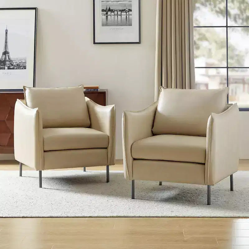 Poltrona Georges moderna in pelle vegana con braccioli unici, set da 2|ARTFUL LIVING DESIGNS