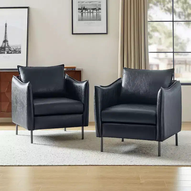 Poltrona Georges moderna in pelle vegana con braccioli unici, set da 2|ARTFUL LIVING DESIGNS