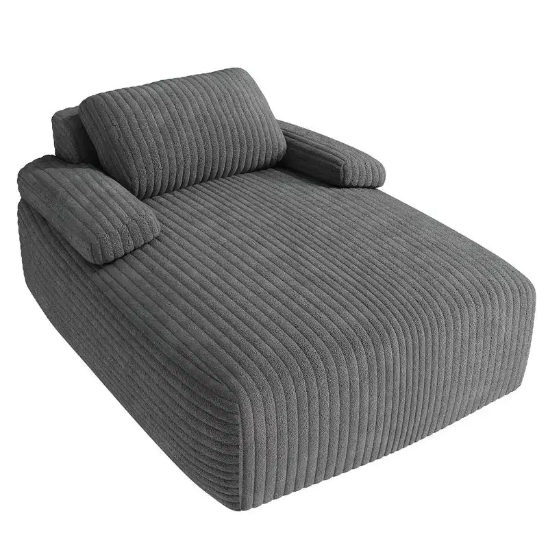 Poltrona Chaise longue Balconera da 122 cm per interni, imbottita in velluto a coste, divano letto senza ossatura, nessun montaggio richiesto, grigia