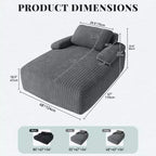Poltrona Chaise longue Balconera da 122 cm per interni, imbottita in velluto a coste, divano letto senza ossatura, nessun montaggio richiesto, grigia