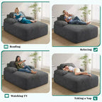 Poltrona Chaise longue Balconera da 122 cm per interni, imbottita in velluto a coste, divano letto senza ossatura, nessun montaggio richiesto, grigia