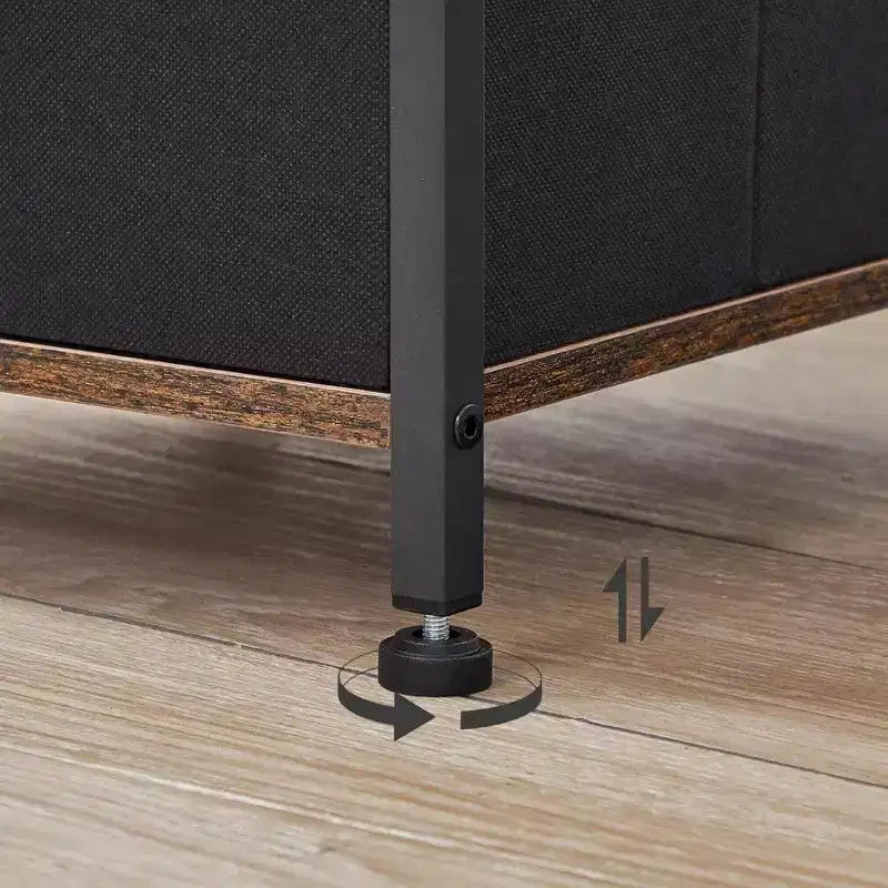 Mobile Angolare, Scaffale a 4 Ripiani con 2 Cassetti, Mobile Contenitore Stretto, Marrone Rustico e Nero, Mobiletto per Bagno e Soggiorno