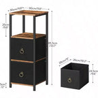 Mobile Angolare, Scaffale a 4 Ripiani con 2 Cassetti, Mobile Contenitore Stretto, Marrone Rustico e Nero, Mobiletto per Bagno e Soggiorno