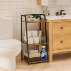 Mensola da bagno a 3 ripiani con ringhiera, organizer retrò in legno e metallo per bagni, lavanderie, soggiorno