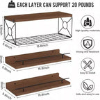 Mensole galleggianti da parete set da 3 con portarotolo in metallo marrone per bagno, camera da letto, soggiorno, cucina, ufficio, decorazione da parete, decorazione scaffale