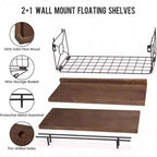 Mensole galleggianti da parete set da 3 con portarotolo in metallo marrone per bagno, camera da letto, soggiorno, cucina, ufficio, decorazione da parete, decorazione scaffale