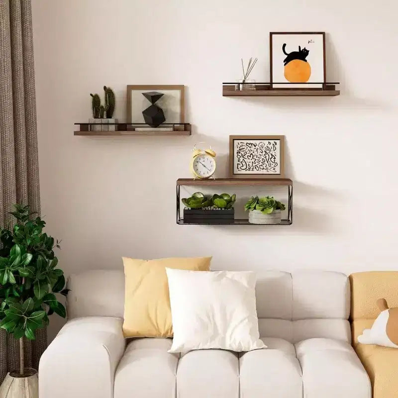 Mensole galleggianti da parete set da 3 con portarotolo in metallo marrone per bagno, camera da letto, soggiorno, cucina, ufficio, decorazione da parete, decorazione scaffale