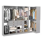 Set di armadi ad angolo Besiost 110-In con cassetti in legno, organizer per armadio autoportante con aste appendiabiti
