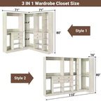 Set di armadi ad angolo Besiost 110-In con cassetti in legno, organizer per armadio autoportante con aste appendiabiti