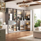 Set di armadi ad angolo Besiost 110-In con cassetti in legno, organizer per armadio autoportante con aste appendiabiti