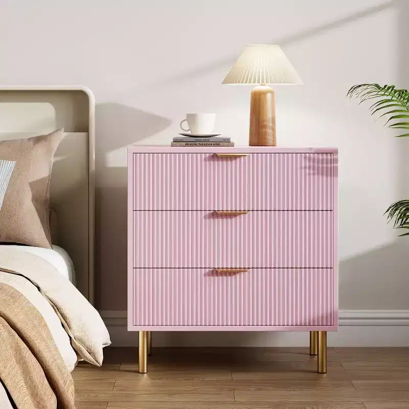 Pink Dresser, Modern 3/5-Drawer Wooden Chest for Bedroom with Gold Handles, Large Storage Organizer and Double Chest of Drawers