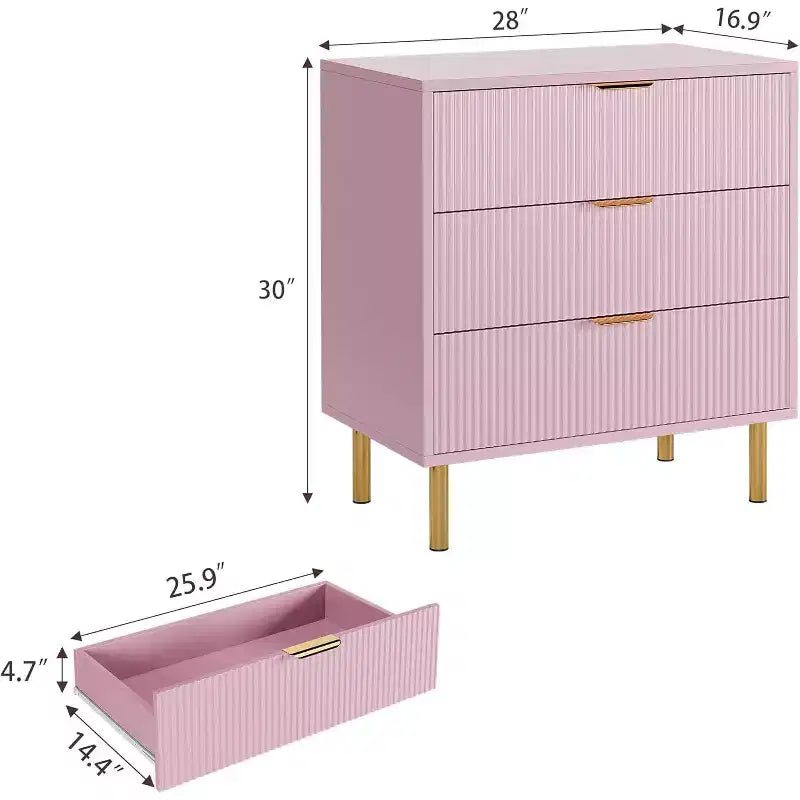 Cassettiera Rosa, Cassettiera Moderna in Legno a 3/5 Cassetti per Camera da Letto con Maniglie Dorate, Ampio Organizzatore e Cassettiera Doppia