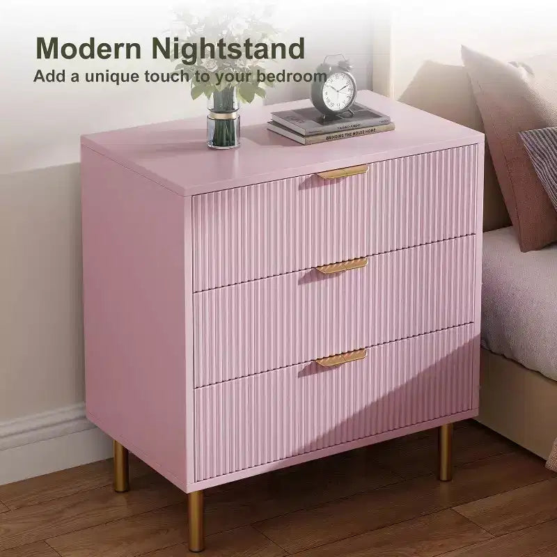 Cassettiera Rosa, Cassettiera Moderna in Legno a 3/5 Cassetti per Camera da Letto con Maniglie Dorate, Ampio Organizzatore e Cassettiera Doppia