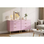 Cassettiera Rosa, Cassettiera Moderna in Legno a 3/5 Cassetti per Camera da Letto con Maniglie Dorate, Ampio Organizzatore e Cassettiera Doppia