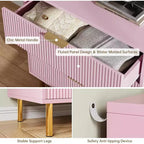 Cassettiera Rosa, Cassettiera Moderna in Legno a 3/5 Cassetti per Camera da Letto con Maniglie Dorate, Ampio Organizzatore e Cassettiera Doppia