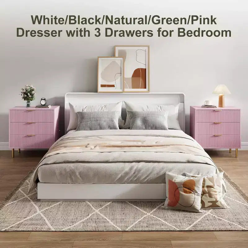 Cassettiera Rosa, Cassettiera Moderna in Legno a 3/5 Cassetti per Camera da Letto con Maniglie Dorate, Ampio Organizzatore e Cassettiera Doppia