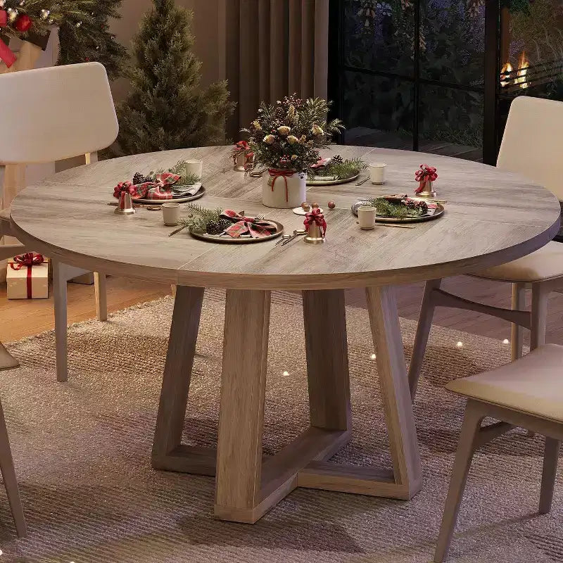 Tavolo da pranzo rotondo da 120 cm, tavolo da cucina per 4-6 persone con robusta base a croce e piedini regolabili per sala da pranzo, cucina, soggiorno