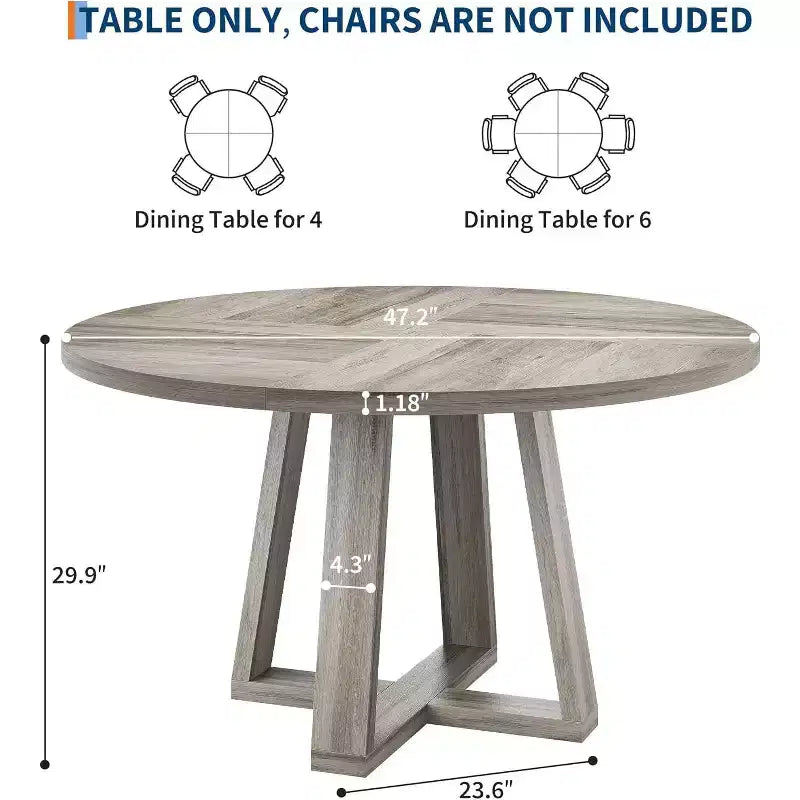 Tavolo da pranzo rotondo da 120 cm, tavolo da cucina per 4-6 persone con robusta base a croce e piedini regolabili per sala da pranzo, cucina, soggiorno